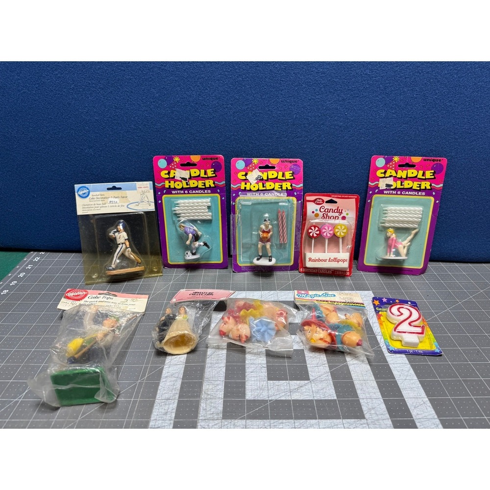 Wilton Cake Topper Lot Athletic Clowns Fisherman Bride Groom